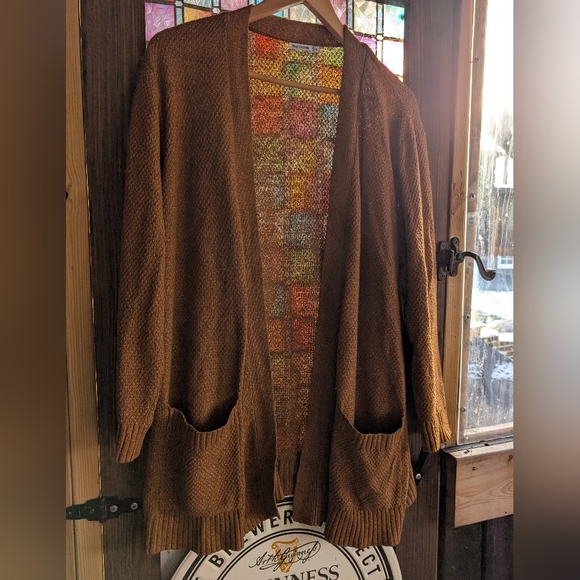 Pink Clover Sweaters - Pink Clover Brown Open-Front Cardigan